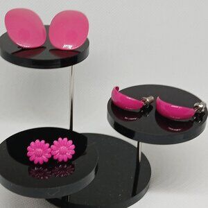 3 Pair of Vintage Costume Jewelry Metal & Plastic Pink Earrings #64W